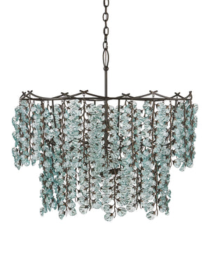 Currey & Company Herbary Bronze Chandelier with Recycled Glass Leaves Organic Sculptural Canopy Light 9000-1330