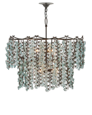 Currey & Company Herbary Bronze Chandelier with Recycled Glass Leaves Organic Sculptural Canopy Light 9000-1330