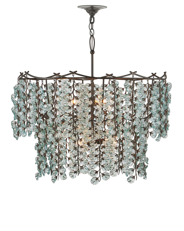 Currey & Company Herbary Bronze Chandelier with Recycled Glass Leaves Organic Sculptural Canopy Light 9000-1330
