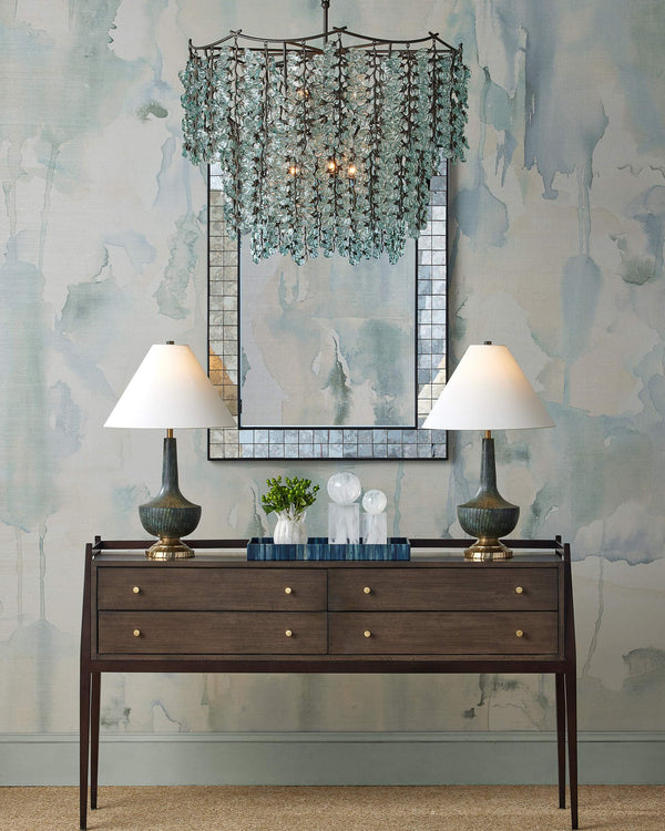 Currey & Company Herbary Bronze Chandelier with Recycled Glass Leaves Organic Sculptural Canopy Light 9000-1330