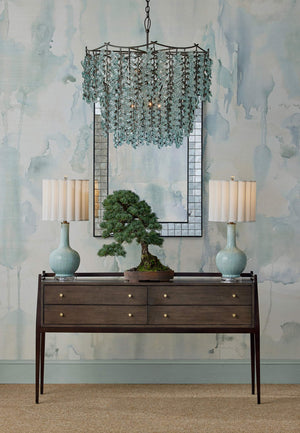 Currey & Company Herbary Bronze Chandelier with Recycled Glass Leaves Organic Sculptural Canopy Light 9000-1330