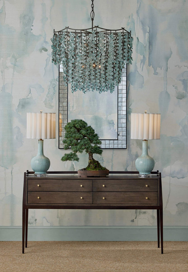 Currey & Company Herbary Bronze Chandelier with Recycled Glass Leaves Organic Sculptural Canopy Light 9000-1330