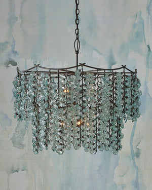 Currey & Company Herbary Bronze Chandelier with Recycled Glass Leaves Organic Sculptural Canopy Light 9000-1330