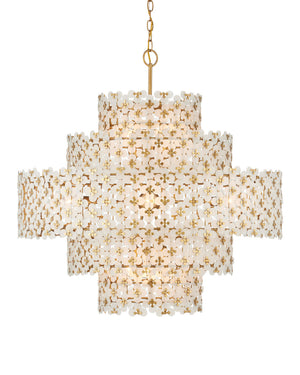 Currey & Company Spring Frosted Glass Floral Tiered Ceiling Fixture for Dining Rooms and Grand Entryways Chandelier 9000-1331