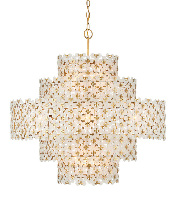 Currey & Company Spring Frosted Glass Floral Tiered Ceiling Fixture for Dining Rooms and Grand Entryways Chandelier 9000-1331