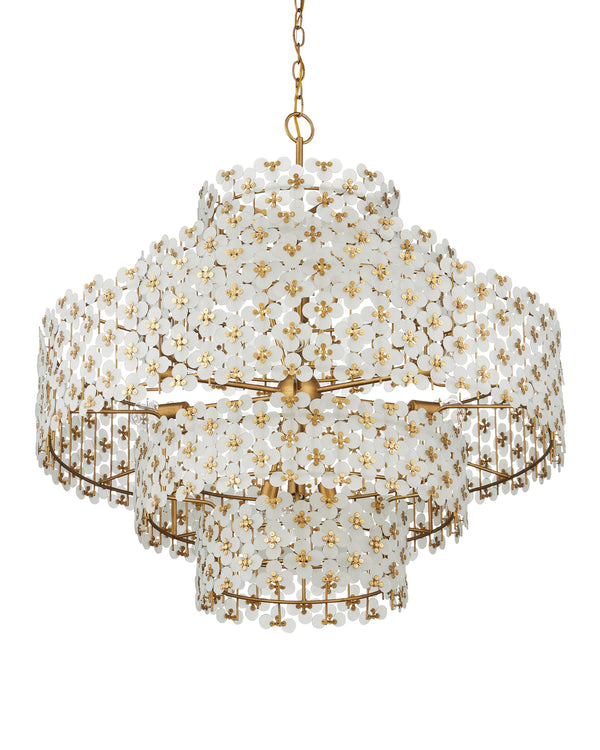 Currey & Company Spring Frosted Glass Floral Tiered Ceiling Fixture for Dining Rooms and Grand Entryways Chandelier 9000-1331