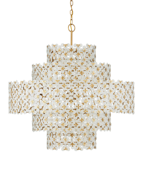 Currey & Company Spring Frosted Glass Floral Tiered Ceiling Fixture for Dining Rooms and Grand Entryways Chandelier 9000-1331