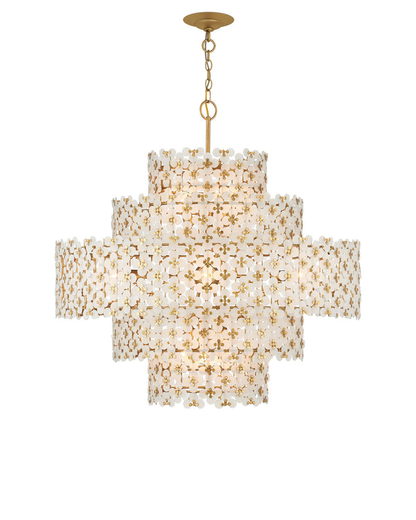 Currey & Company Spring Frosted Glass Floral Tiered Ceiling Fixture for Dining Rooms and Grand Entryways Chandelier 9000-1331