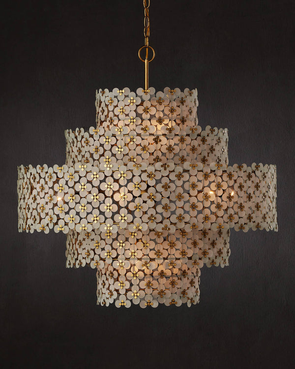 Currey & Company Spring Frosted Glass Floral Tiered Ceiling Fixture for Dining Rooms and Grand Entryways Chandelier 9000-1331