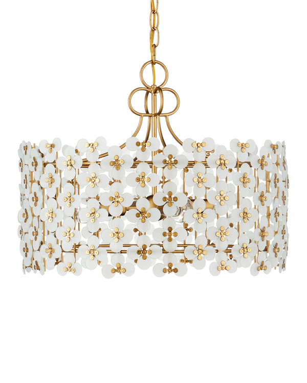 Currey & Company Spring Frosted Glass Floral Tiered Ceiling Fixture for Dining Rooms and Grand Entryways Pendant 9000-1332