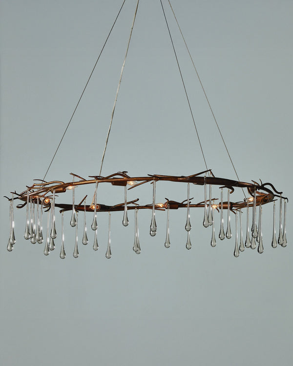 Currey & Company Morning Grove Wrought Iron Crystal Chandelier Organic Twig Frame Rhine Gold Dining 9000-1333