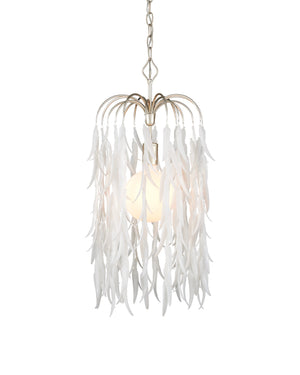 Currey & Company Glen Arbor Frosted Glass Leaf Pendant Light Wrought Iron Fixture for Dining Foyer Small 9000-1334