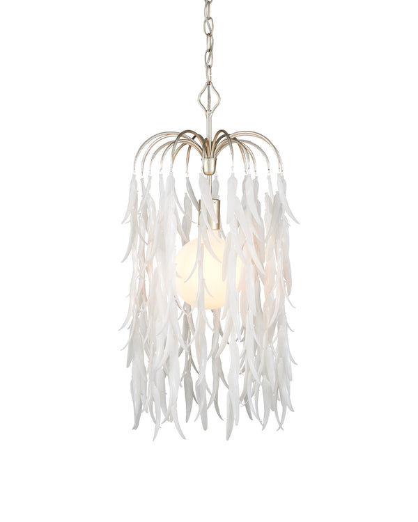 Currey & Company Glen Arbor Frosted Glass Leaf Pendant Light Wrought Iron Fixture for Dining Foyer Small 9000-1334