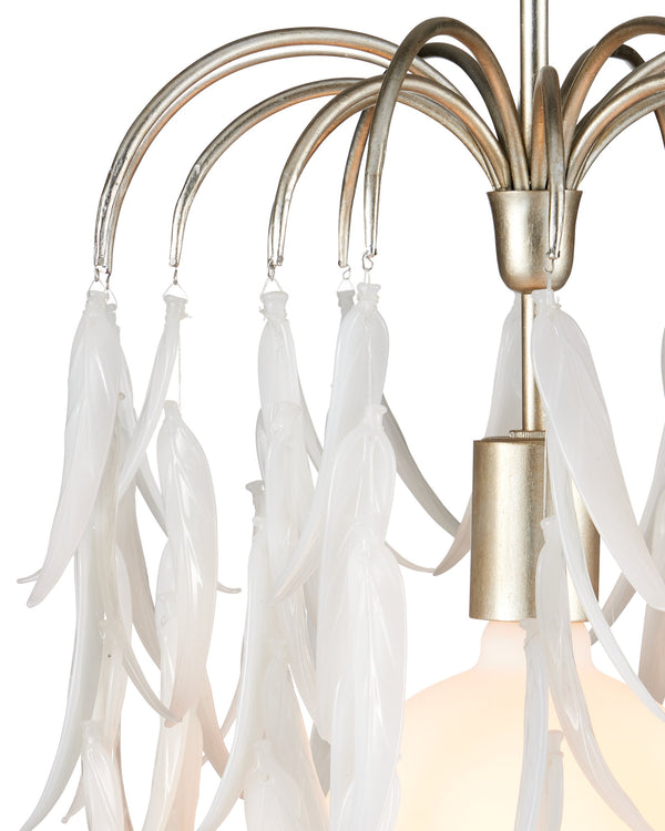 Currey & Company Glen Arbor Frosted Glass Leaf Pendant Light Wrought Iron Fixture for Dining Foyer Small 9000-1334