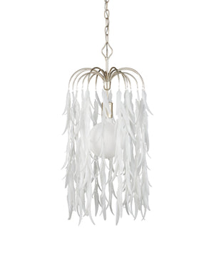 Currey & Company Glen Arbor Frosted Glass Leaf Pendant Light Wrought Iron Fixture for Dining Foyer Small 9000-1334