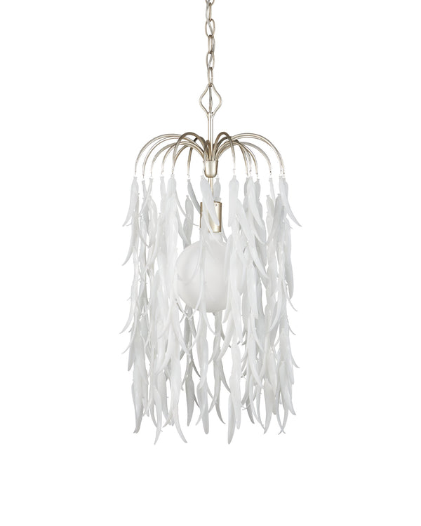 Currey & Company Glen Arbor Frosted Glass Leaf Pendant Light Wrought Iron Fixture for Dining Foyer Small 9000-1334