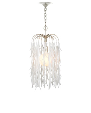 Currey & Company Glen Arbor Frosted Glass Leaf Pendant Light Wrought Iron Fixture for Dining Foyer Small 9000-1334