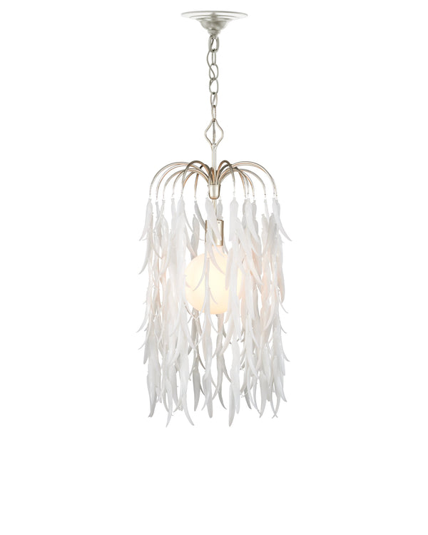 Currey & Company Glen Arbor Frosted Glass Leaf Pendant Light Wrought Iron Fixture for Dining Foyer Small 9000-1334