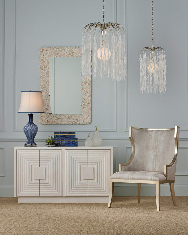 Currey & Company Glen Arbor Frosted Glass Leaf Pendant Light Wrought Iron Fixture for Dining Foyer Small 9000-1334