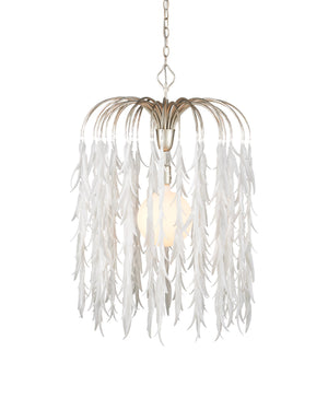 Currey & Company Glen Arbor Frosted Glass Leaf Pendant Light Wrought Iron Fixture for Dining Foyer Medium 9000-1335