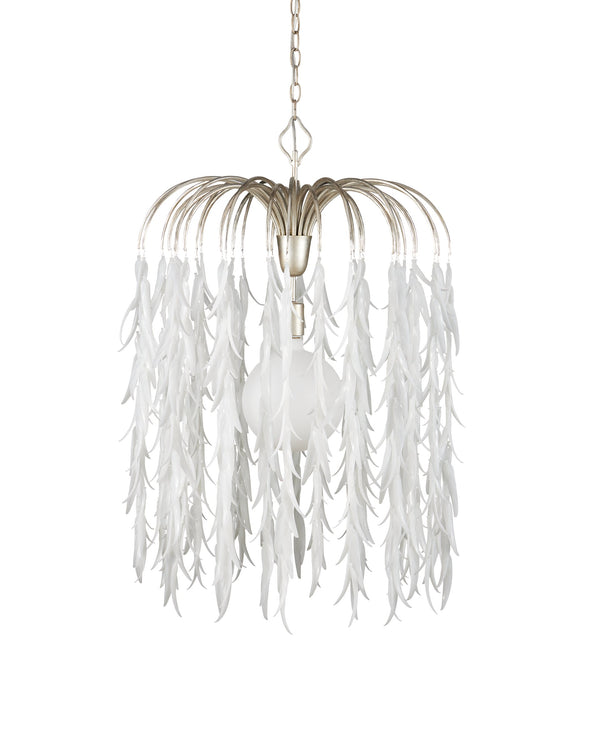 Currey & Company Glen Arbor Frosted Glass Leaf Pendant Light Wrought Iron Fixture for Dining Foyer Medium 9000-1335