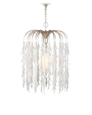 Currey & Company Glen Arbor Frosted Glass Leaf Pendant Light Wrought Iron Fixture for Dining Foyer Medium 9000-1335