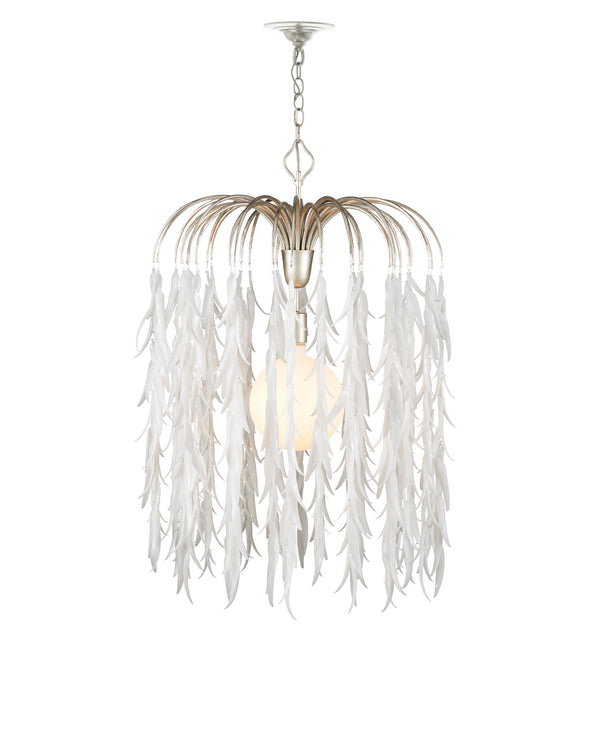 Currey & Company Glen Arbor Frosted Glass Leaf Pendant Light Wrought Iron Fixture for Dining Foyer Medium 9000-1335