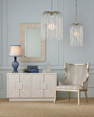 Currey & Company Glen Arbor Frosted Glass Leaf Pendant Light Wrought Iron Fixture for Dining Foyer Medium 9000-1335
