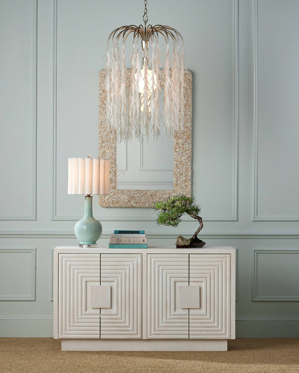 Currey & Company Glen Arbor Frosted Glass Leaf Pendant Light Wrought Iron Fixture for Dining Foyer Medium 9000-1335