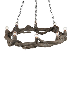 Currey & Company Dunmore Faux Bois Concrete Ring Chandelier Organic Textured Dark Finish Dining Room 9000-1336