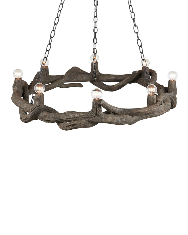 Currey & Company Dunmore Faux Bois Concrete Ring Chandelier Organic Textured Dark Finish Dining Room 9000-1336
