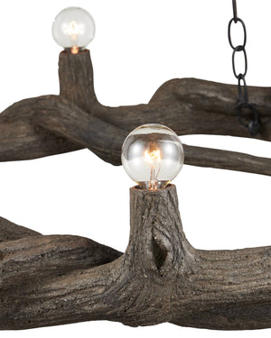 Currey & Company Dunmore Faux Bois Concrete Ring Chandelier Organic Textured Dark Finish Dining Room 9000-1336