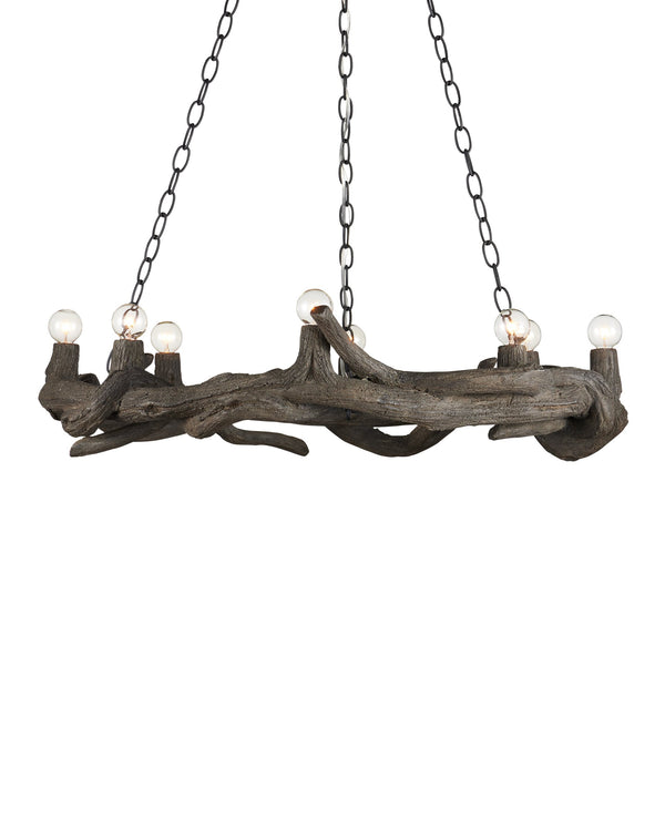 Currey & Company Dunmore Faux Bois Concrete Ring Chandelier Organic Textured Dark Finish Dining Room 9000-1336