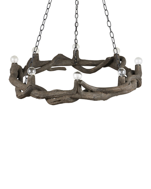 Currey & Company Dunmore Faux Bois Concrete Ring Chandelier Organic Textured Dark Finish Dining Room 9000-1336