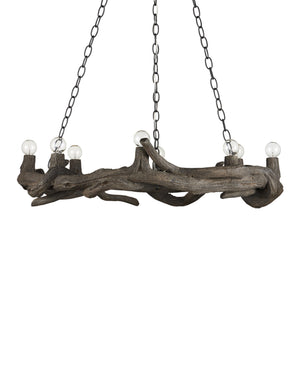 Currey & Company Dunmore Faux Bois Concrete Ring Chandelier Organic Textured Dark Finish Dining Room 9000-1336