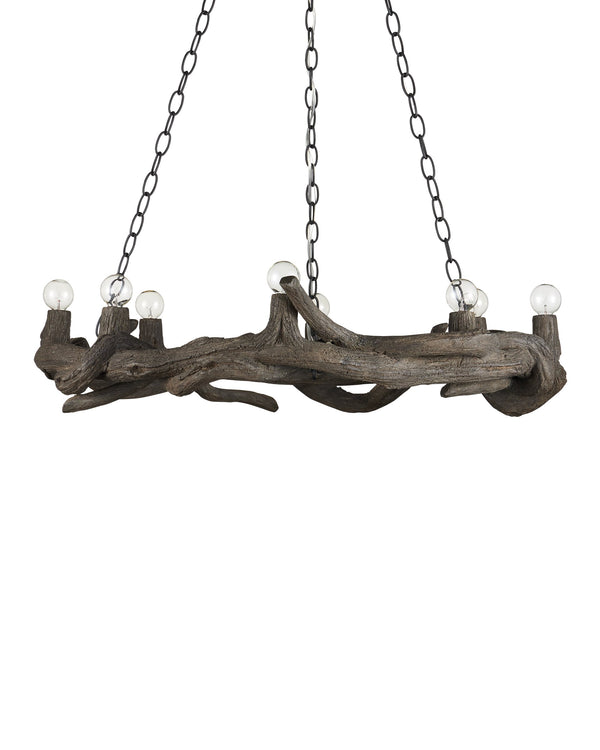 Currey & Company Dunmore Faux Bois Concrete Ring Chandelier Organic Textured Dark Finish Dining Room 9000-1336