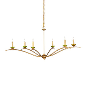 Currey & Company Flannery Wrought Iron Chandelier Gold Leaf Finish Six Light Sculptural Dining Fixture 9000-1338