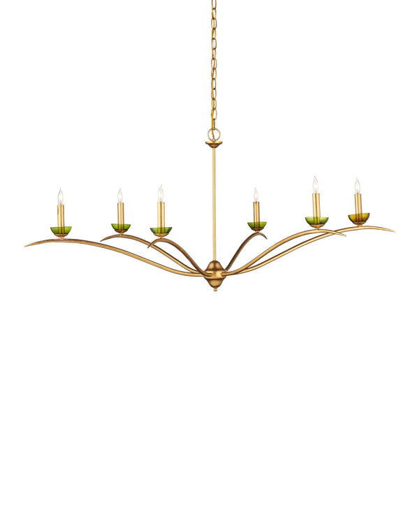 Currey & Company Flannery Wrought Iron Chandelier Gold Leaf Finish Six Light Sculptural Dining Fixture 9000-1338