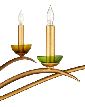 Currey & Company Flannery Wrought Iron Chandelier Gold Leaf Finish Six Light Sculptural Dining Fixture 9000-1338