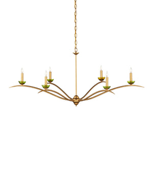 Currey & Company Flannery Wrought Iron Chandelier Gold Leaf Finish Six Light Sculptural Dining Fixture 9000-1338