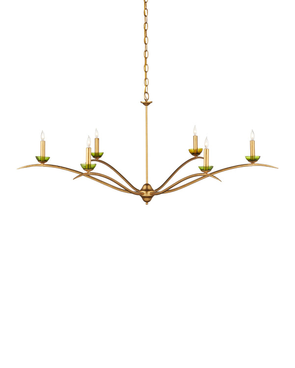 Currey & Company Flannery Wrought Iron Chandelier Gold Leaf Finish Six Light Sculptural Dining Fixture 9000-1338