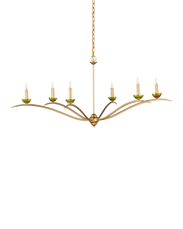 Currey & Company Flannery Wrought Iron Chandelier Gold Leaf Finish Six Light Sculptural Dining Fixture 9000-1338