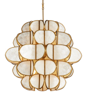 Currey & Company Galatea Capiz Shell Globe Chandelier Brass Iron Frame Sculptural Dining Room Light 9000-1339