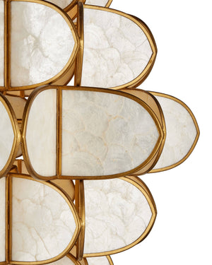 Currey & Company Galatea Capiz Shell Globe Chandelier Brass Iron Frame Sculptural Dining Room Light 9000-1339