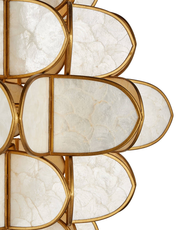 Currey & Company Galatea Capiz Shell Globe Chandelier Brass Iron Frame Sculptural Dining Room Light 9000-1339