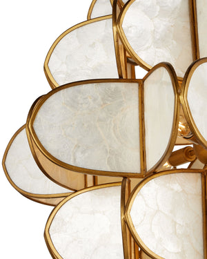 Currey & Company Galatea Capiz Shell Globe Chandelier Brass Iron Frame Sculptural Dining Room Light 9000-1339