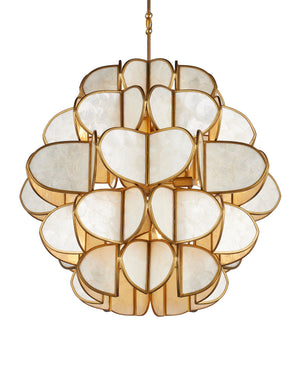 Currey & Company Galatea Capiz Shell Globe Chandelier Brass Iron Frame Sculptural Dining Room Light 9000-1339
