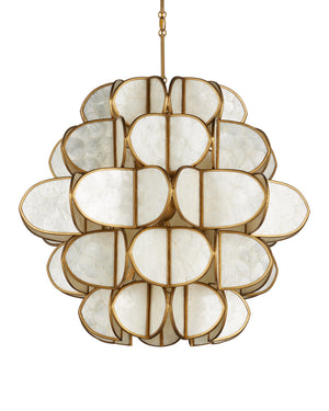Currey & Company Galatea Capiz Shell Globe Chandelier Brass Iron Frame Sculptural Dining Room Light 9000-1339