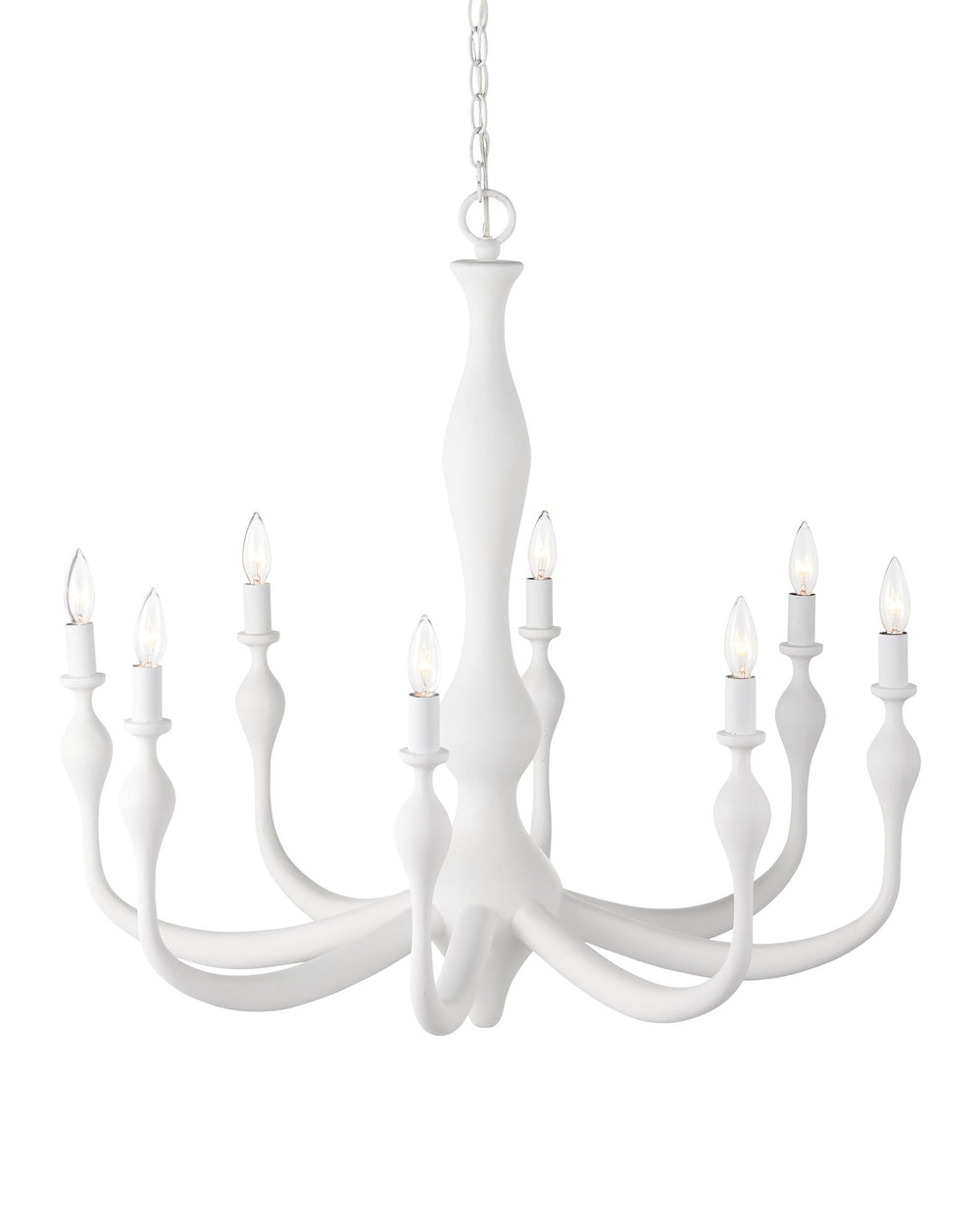 Currey & Company Ludwig Eight Arm Wrought Iron Chandelier Gesso White Sculptural Candelabra for Formal Spaces 9000-1340