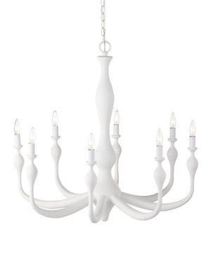 Currey & Company Ludwig Eight Arm Wrought Iron Chandelier Gesso White Sculptural Candelabra for Formal Spaces 9000-1340